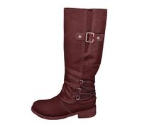 Yowablo Damen Kniehohe Stiefel Hohe Damenstiefel Damen Stiefel Boots Stiefeletten Schnee Winter Outdoor Reißverschluß (Rot,38)