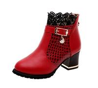 Yowablo Damen Kurzschaft Stiefel Herbst Winter Vintage Leder Knöchelspitze Kurze Stiefel Schuhe (37 EU,rot)