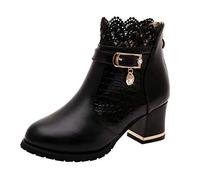 Yowablo Damen Kurzschaft Stiefel Herbst Winter Vintage Leder Knöchelspitze Kurze Stiefel Schuhe (37 EU,Schwarz)