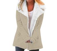 Yowablo Damen Mantel Größe 50 Frauen Casaul Winter Modische Langarm Solide Tasche Strickjacke Knopf Top Pullover Stricken Kapuzen Mantel Bluse Plüsch Damen Kunstfell Mantel (Beige, XL)