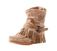 Yowablo Damen Stiefeletten Ankle Boots Fransen Retro-Stil Quaste Kurze Stiefel