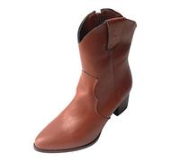 Yowablo Damen Stiefeletten Schnürstiefelette Knöchel Knie Seite Zip nackte Stiefel Square Heel Casual Short Booties (39 EU,1- Braun)