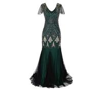 Yowablo Damen Vintage Paillettenkleid, Bankett, Leichter Luxus, Party, Abendrock, langes Kleid Abend Kleider Lange (Green, XL)