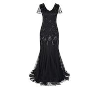 Yowablo Damen Vintage Paillettenkleid, Bankett, Leichter Luxus, Party, Abendrock, langes Kleid Abend Kleider Lange (Black, XXXL)