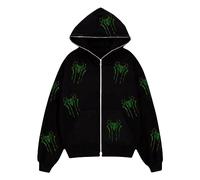 Yowablo Damen Winterjacken uziert Sweatshirt-Jacke mit Strass-Aufdruck, gepolsterte Jacke, lockere Kapuzenjacke mit Reißverschluss Trenchcoat Mantel Damen Winter (b-Green, M)
