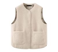 Yowablo Damenwesten Ärmellos Sommer Herbst- und Winterkaromuster mit beidseitig gekörnter Daunenweste für Frauen mit rundem Ausschnitt und Weste aus Lammfellimitat für Frauen Kuschelige (White, XXL)