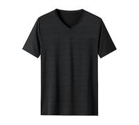 Yowablo Einfarbige Eisseide Herren Sommer V-Ausschnitt Lässige Atmungsaktive Kurzarm (Black-b, XXXXL)