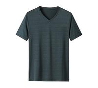 Yowablo Einfarbige Eisseide Herren Sommer V-Ausschnitt Lässige Atmungsaktive Kurzarm (Green-b, XXXXL)