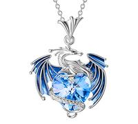 Yowablo Geburtsstein-Drachen-Halskette - Bunte Herzförmige Kristall-Halskette für Frauen - Wunderschön Hängende Lange Ketten Damen Silber