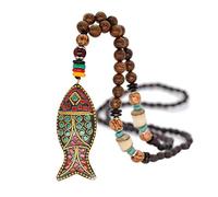 Yowablo Halskette Anhänger Nepal Buddhist Mala Perle Ethnischer Horn Fisch Langer Schmuck (C)