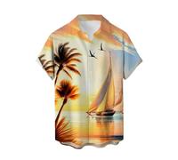 Yowablo Hawaii Hemden Herren Herren-Ozean-Hemden, langärmelig, lässig, Button-Down-Strand-Blumenhemd Hemd (c-Yellow, XXL)