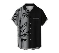 Yowablo Hawaii Hemden Herren Herren-Ozean-Hemden, langärmelig, lässig, Button-Down-Strand-Blumenhemd Hemd (a-Black, XXXXL)
