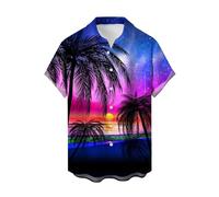 Yowablo Hawaii Hemden Herren Herren-Ozean-Hemden, langärmelig, lässig, Button-Down-Strand-Blumenhemd Hemd (c-Purple, XL)