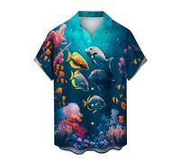 Yowablo Hawaii Hemden Herren Herren-Ozean-Hemden, langärmelig, lässig, Button-Down-Strand-Blumenhemd Hemd (b-Dark Blue, XL)