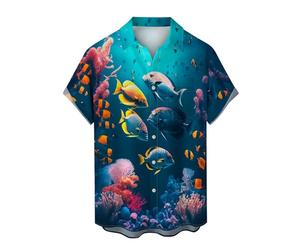 Yowablo Hawaii Hemden Herren Herren-Ozean-Hemden, langärmelig, lässig, Button-Down-Strand-Blumenhemd Hemd (b-Dark Blue, XXXXL)