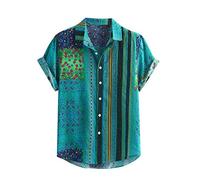Yowablo Hawaii-Shirt für Herren Vintage Hemd Männer Bunte Streifen Sommer Kurzarm lose Knöpfe lässige Bluse (3XL,Grün)