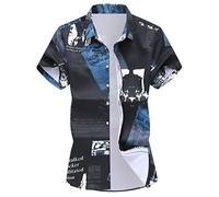 Yowablo Hawaiihemd Herren Kurzarm Hawaii-Print Strand Palmen Meer Turn-Down Kragen T-Shirt Tops