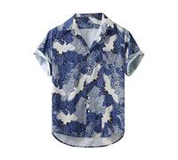 Yowablo Hemd Bluse Männer Bunte Sommer Kurzarm Lose Knöpfe Lässig (M,1Blau)