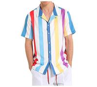 Yowablo Hemd Herren Slim-Fit Kurzärmliges gestreiftes Hemd mit Knöpfen Herren Bluse Comfort Summer Tops (XL,1Blau)