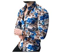 Yowablo Hemden Bluse Tops T-Shirt Herren Casual Schmetterling Print Hemd Langarm Knopf Umlegekragen Tops (XL,2weiß)