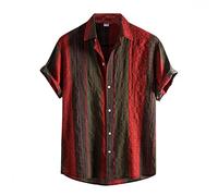 Yowablo Hemden Männer gestreifte Bedruckte Umdrehkragen Kurzarm lässig (L,9Rot)
