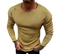 Yowablo Herren Baumwollhemd lässig modisch einfarbig langärmliges Revershemd Vintage Herren Kleidung (M,C-Gelb)