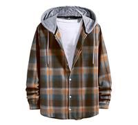 Yowablo Herren beliebte Einreiher mit Kapuze Mode Karodruck Kordelzug Lange Ärmel Top Bluse Mantel Hemd Und Weste Herren