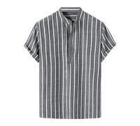 Yowablo Herren Casual Stripe Shirt Kurzarm Stehkragen Shirt Bluse Tops Hemd Anthrazit Herren