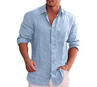 Yowablo Herren-Freizeithemd mit Langen Ärmeln, Lockerem einfarbigem Hemd Herren Flieder (Blue, XXL)