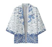 Yowablo Herren-Frühlings- Sommer-Cool-Halb-Langarm-Cardigan, bedrucktes, kragenloses, antikes Hemd Herren Hemd Langarm Hellblau