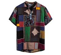 Yowablo Herren Hemd Hawaiihemd Freizeithemd Kurzarm Hemd Herren Kurzarm (L,5Mehrfarbig)