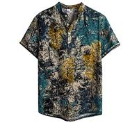 Yowablo Herren Hemd Hawaiihemd Freizeithemd Kurzarm Hemd Herren Kurzarm (L,7Grün)