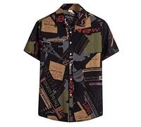 Yowablo Herren-Hemd, Kurzarm, reguläre Passform, Bedruckt, aus Leinen Bluse T-Shirt Ethnische Printing Hawaiihemd
