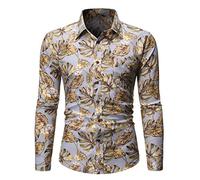 Yowablo Herren-Hemd Slim-Fit Freizeit - Langarm Hemden Langarmhemd Casual Slim Printed Langarmhemden Top Beach Bluse