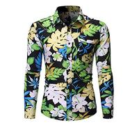 Yowablo Herren-Hemd Slim-Fit Freizeit - Langarm Hemden Langarmhemd Casual Slim Printed Langarmhemden Top Beach Bluse