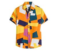 Yowablo Herren Hemd Standard-fit Hawaiian Shirt Baumwolle Leinen Kurzarm Lässig Bedruckt Hawaiihemd Bluse T-Shirt