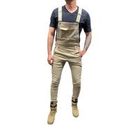 Yowablo Herren Jeans Latzhose Stretch Hose Slim Fit Basic Lange Jeanshose für Männer Denim Overall Jungen weiße Freizeithose Jumpsuit Cargohose (L,2- Khaki)