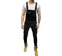 Yowablo Herren Jeans Latzhose Stretch Hose Slim Fit Basic Lange Jeanshose für Männer Denim Overall Jungen weiße Freizeithose Jumpsuit Cargohose (L,2- Schwarz)