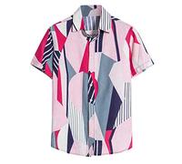 Yowablo Herren Kurzarm Shirt Einfarbig Freizeithemd Casual Hemden Leichte Atmungsaktives Bequem Leinen Sommerhemden Loose Fit (4XL,10Rosa)