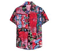 Yowablo Herren Kurzarm Shirt Einfarbig Freizeithemd Casual Hemden Leichte Atmungsaktives Bequem Leinen Sommerhemden Loose Fit (L,9Rot)
