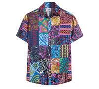Yowablo Herren Kurzarm Shirt Einfarbig Freizeithemd Casual Hemden Leichte Atmungsaktives Bequem Leinen Sommerhemden Loose Fit (3XL,7Lila)