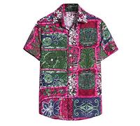 Yowablo Herren Kurzarm Shirt Einfarbig Freizeithemd Casual Hemden Leichte Atmungsaktives Bequem Leinen Sommerhemden Loose Fit (XXL,12Rot)