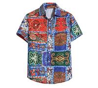 Yowablo Herren Kurzarm Shirt Einfarbig Freizeithemd Casual Hemden Leichte Atmungsaktives Bequem Leinen Sommerhemden Loose Fit (3XL,12Blau)