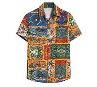 Yowablo Herren Kurzarm Shirt Einfarbig Freizeithemd Casual Hemden Leichte Atmungsaktives Bequem Leinen Sommerhemden Loose Fit (L,12Gelb)