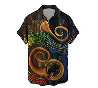 Yowablo Herren Persönlichkeit Musikinstrumente Digital 3D gedruckte Reversknöpfe Kurzarmhemden Oberteile Hemden Bügelfrei Herren Langarm (XL,Gold-D)