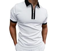 Yowablo Herren Poloshirt Polo Polohemd Kurzarmshirt Shirt Basic Mode Patchwork Shirt Double Color T-Shirts Top Blusen (L,Weiß)
