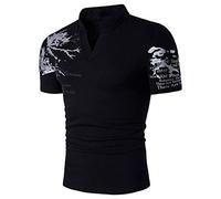 Yowablo Herren Poloshirt Polohemd Shirt Basic Polo Slim Fit V-Ausschnitt Kurzarm Muscle Casual (S,2Schwarz)