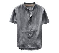 Yowablo Herren Shirt Kurzarm Top Bluse Fashion Summer Button Kurzarm aus Leinen und Baumwolle (3XL,34Grau)