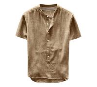 Yowablo Herren Shirt Kurzarm Top Bluse Fashion Summer Button Kurzarm aus Leinen und Baumwolle (S,34Khaki)