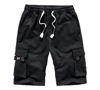 Yowablo Herren Shorts Bermuda Short Mehrfarbiger Overall mit Mehreren Taschen und elastischer Taille (7XL,Schwarz)